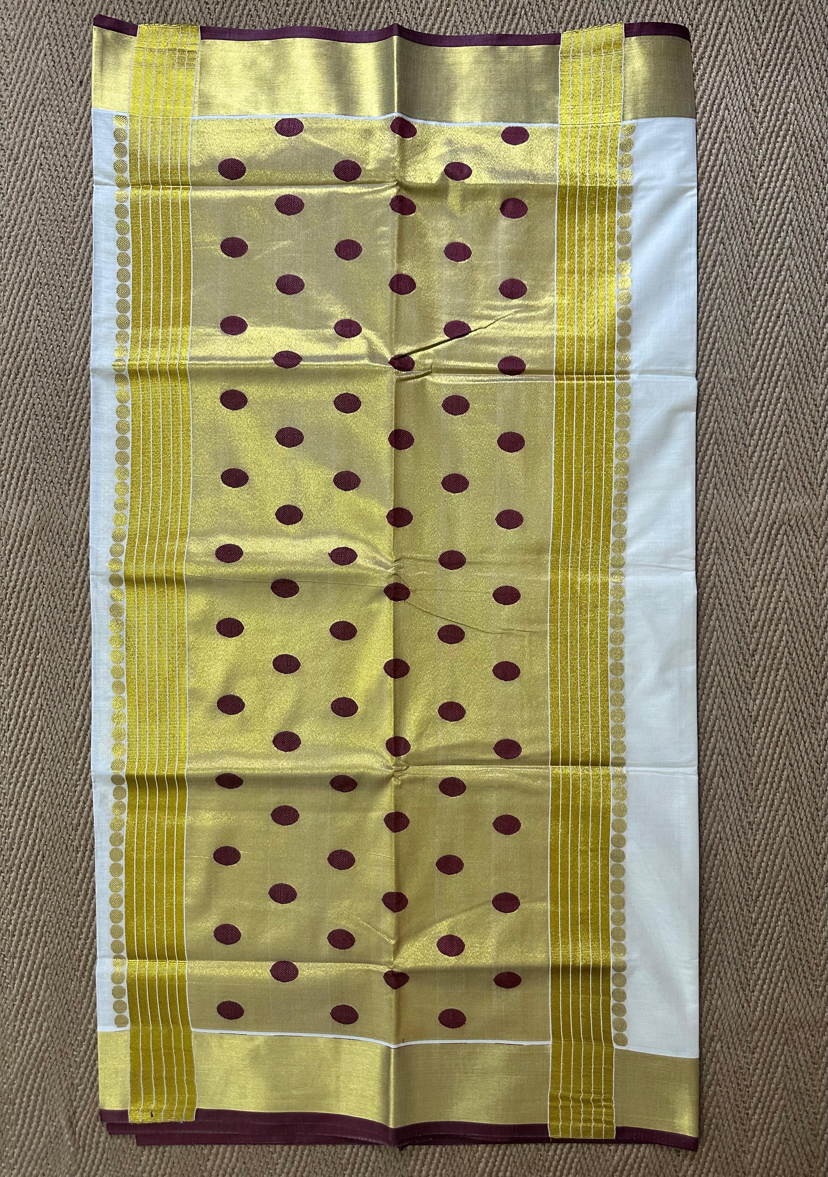 Balaramapuram Handloom replica set saree with polkka dot weave