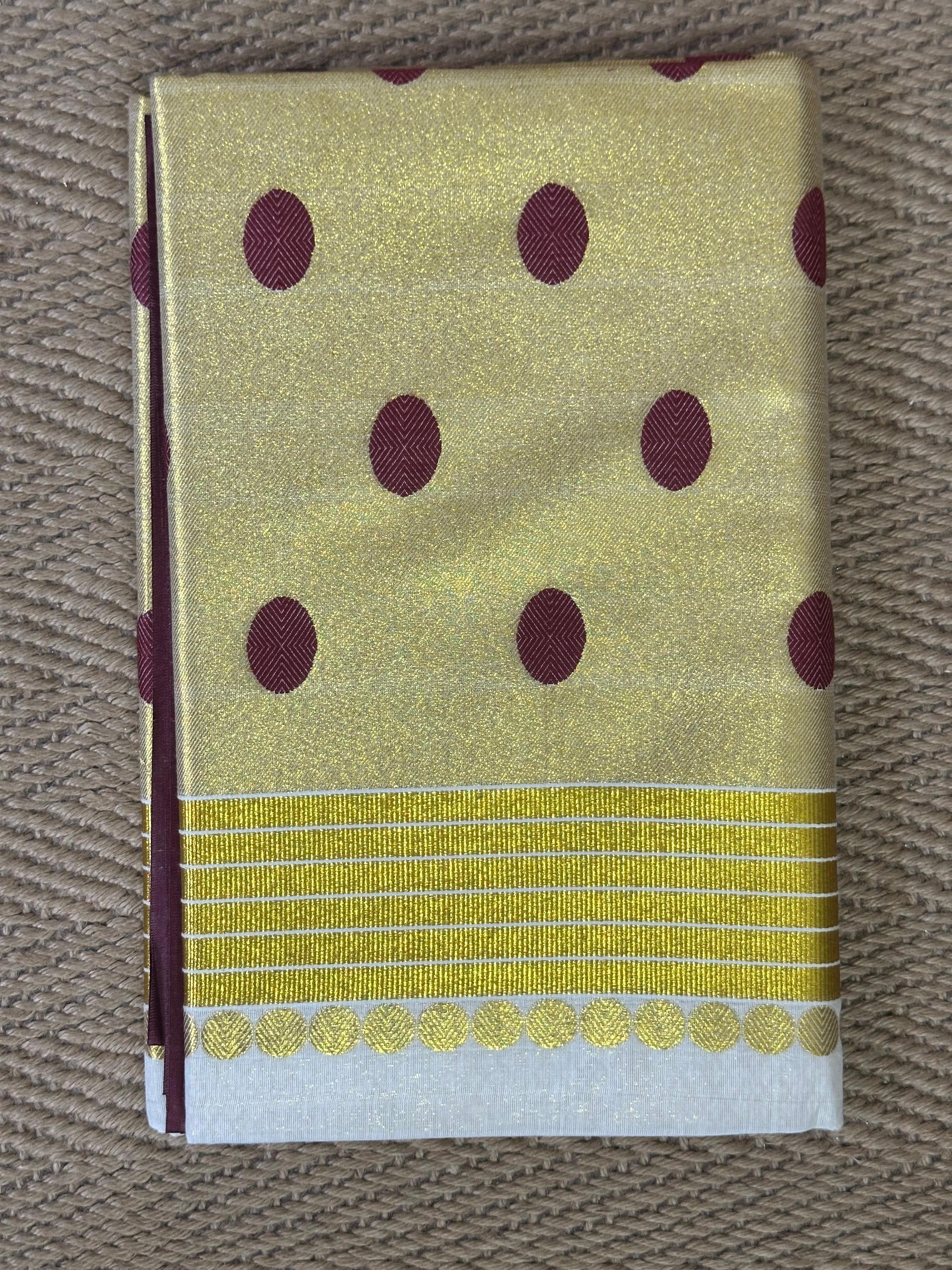 Balaramapuram Handloom replica set saree with polkka dot weave