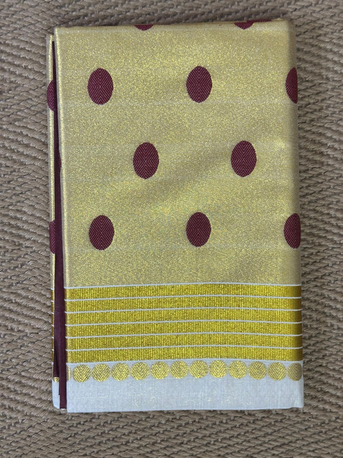 Balaramapuram Handloom replica set saree with polkka dot weave