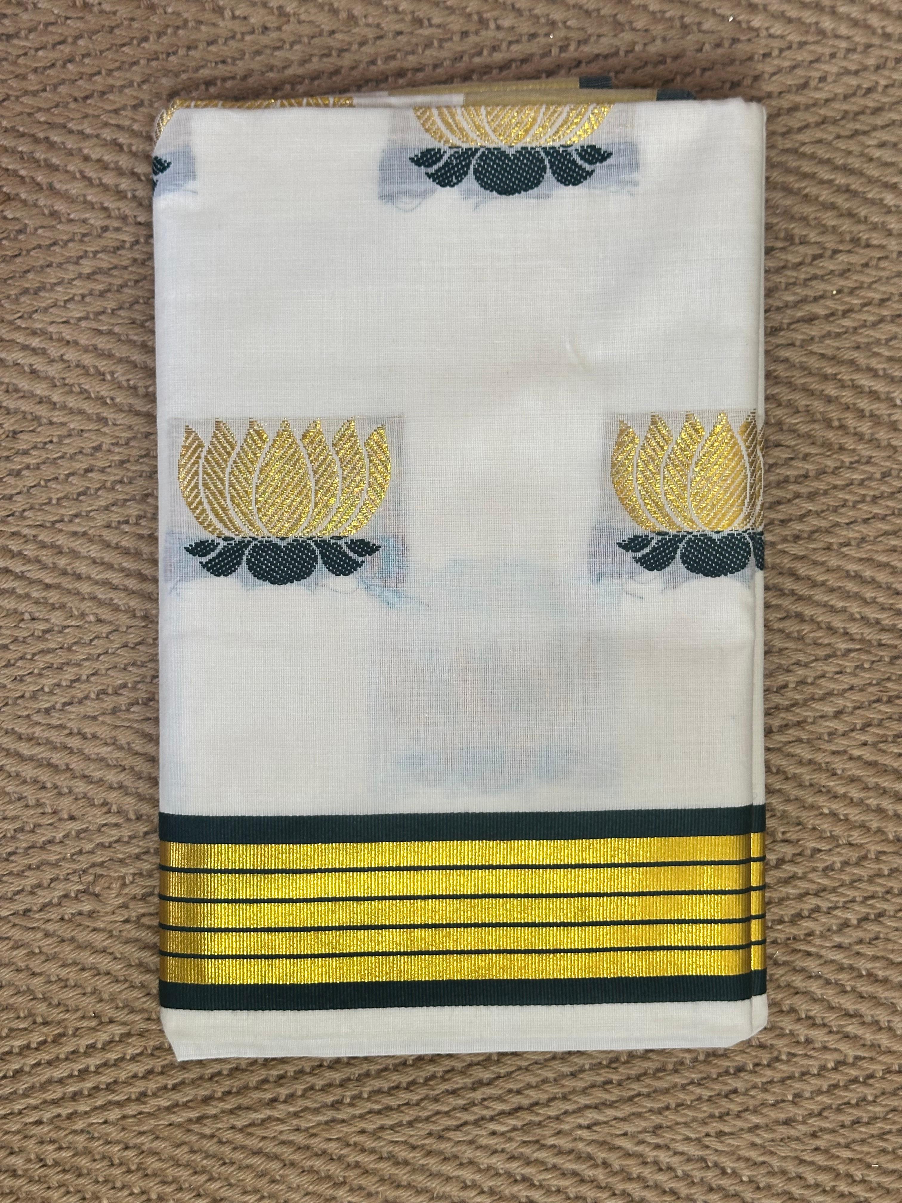 Balaramapuram Handloom replica set saree with lotus design