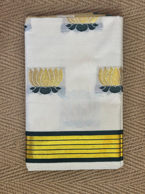 Balaramapuram Handloom replica set saree with lotus design