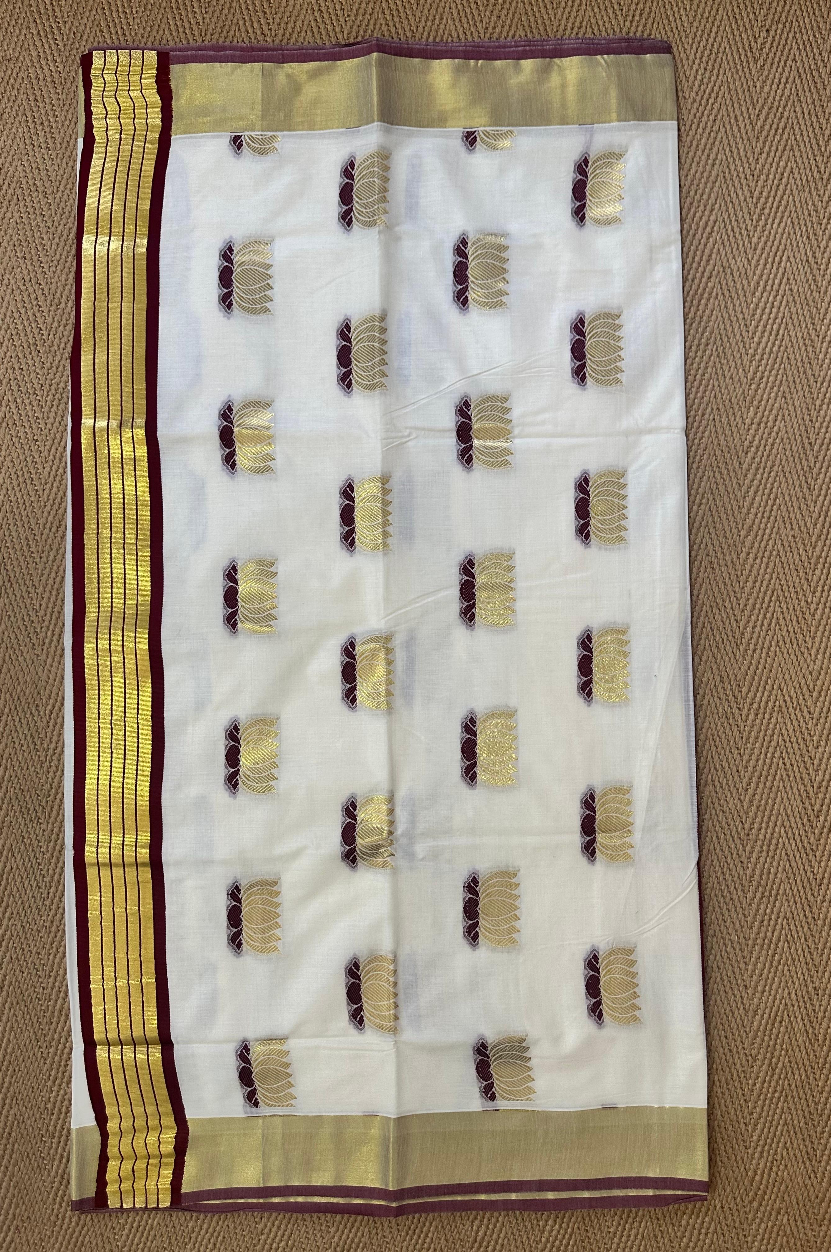 Balaramapuram Handloom replica set saree with lotus design