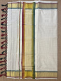 set saree with green and maroon border and gold lines