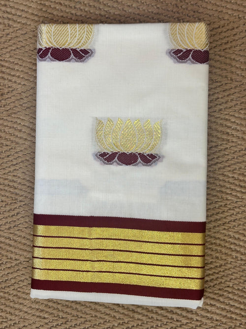 Balaramapuram Handloom replica set saree with lotus design