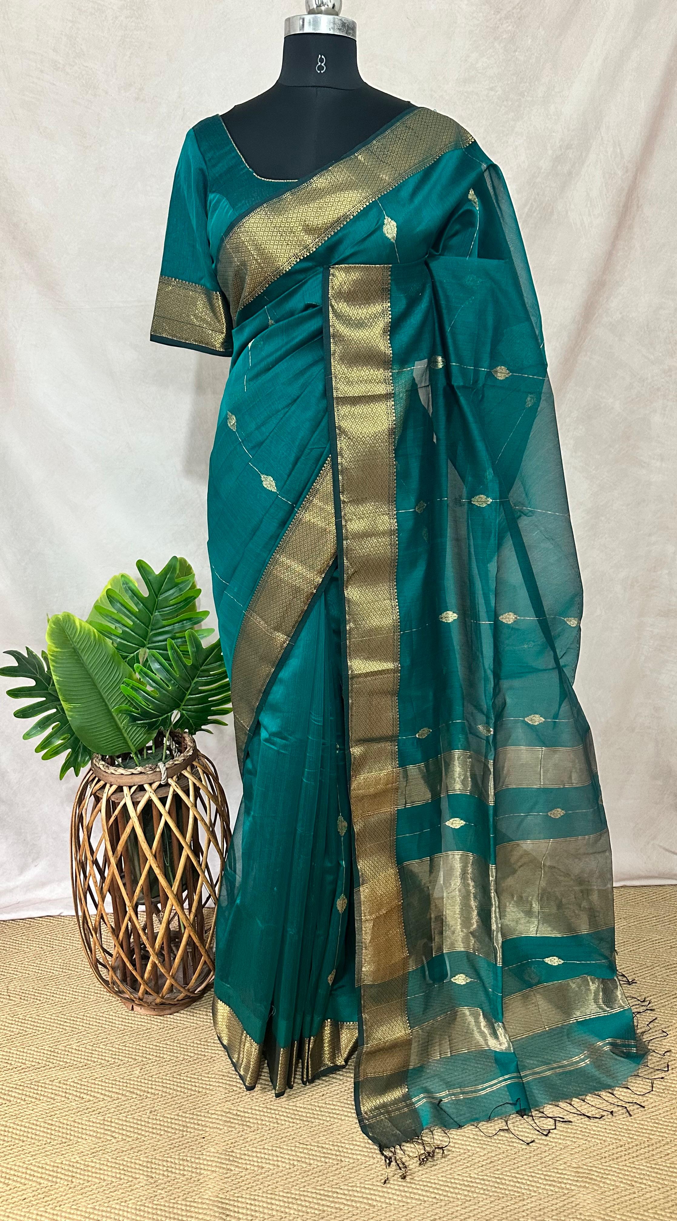 Maheshwari silk saree with stitched blouse