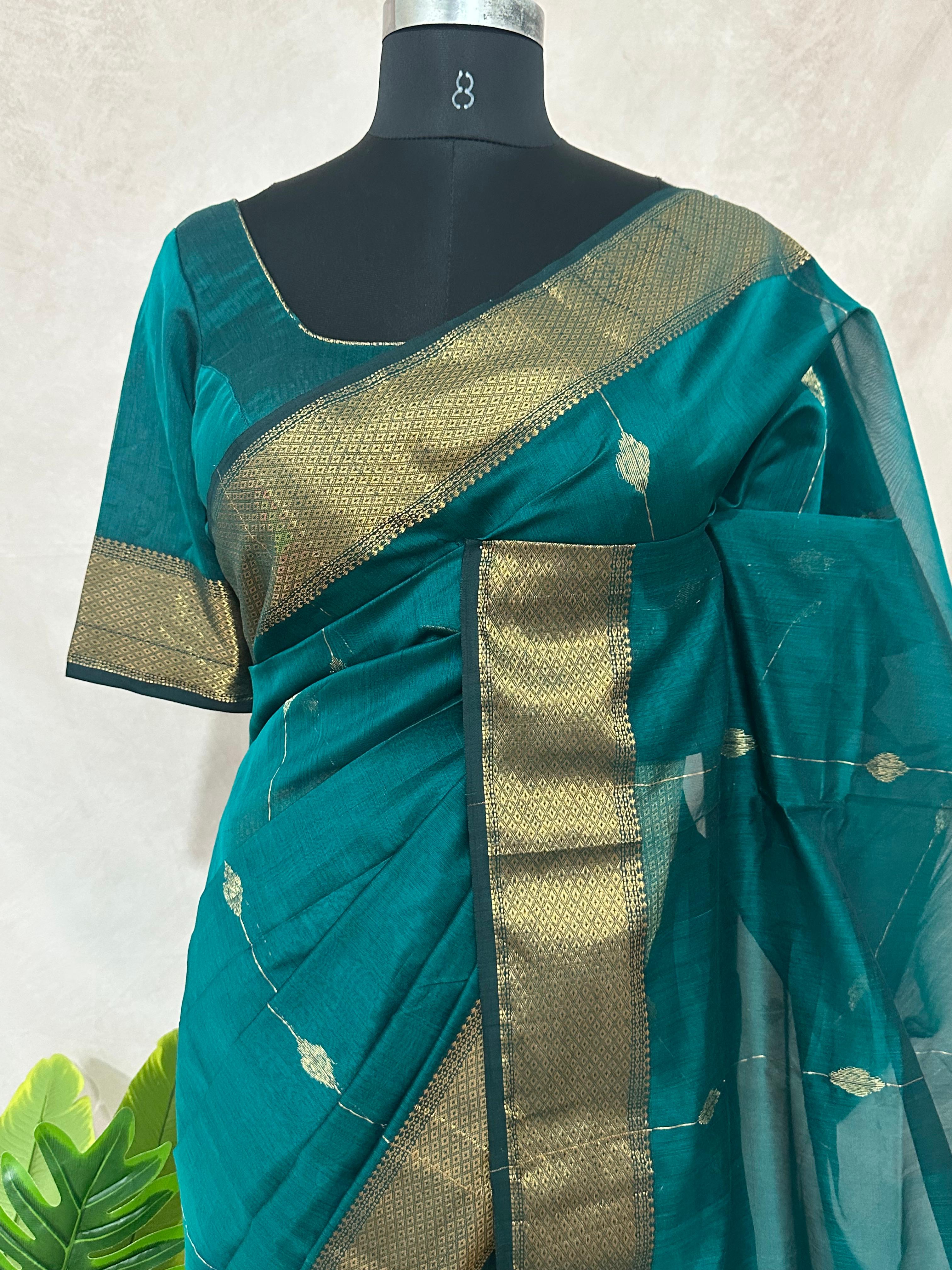 Maheshwari silk saree with stitched blouse