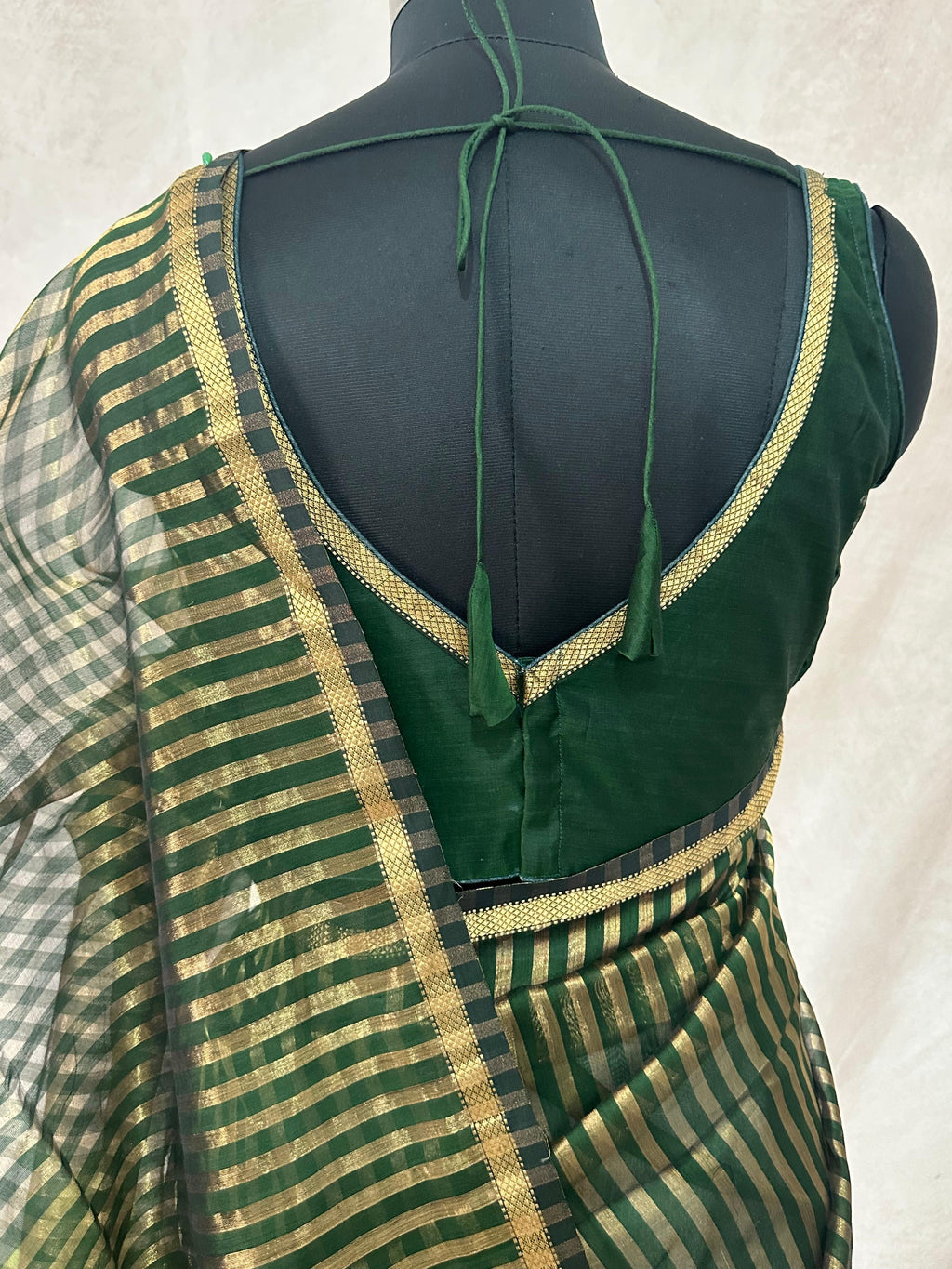 Maheshwari tissue silk saree with stripe and stitched blouse