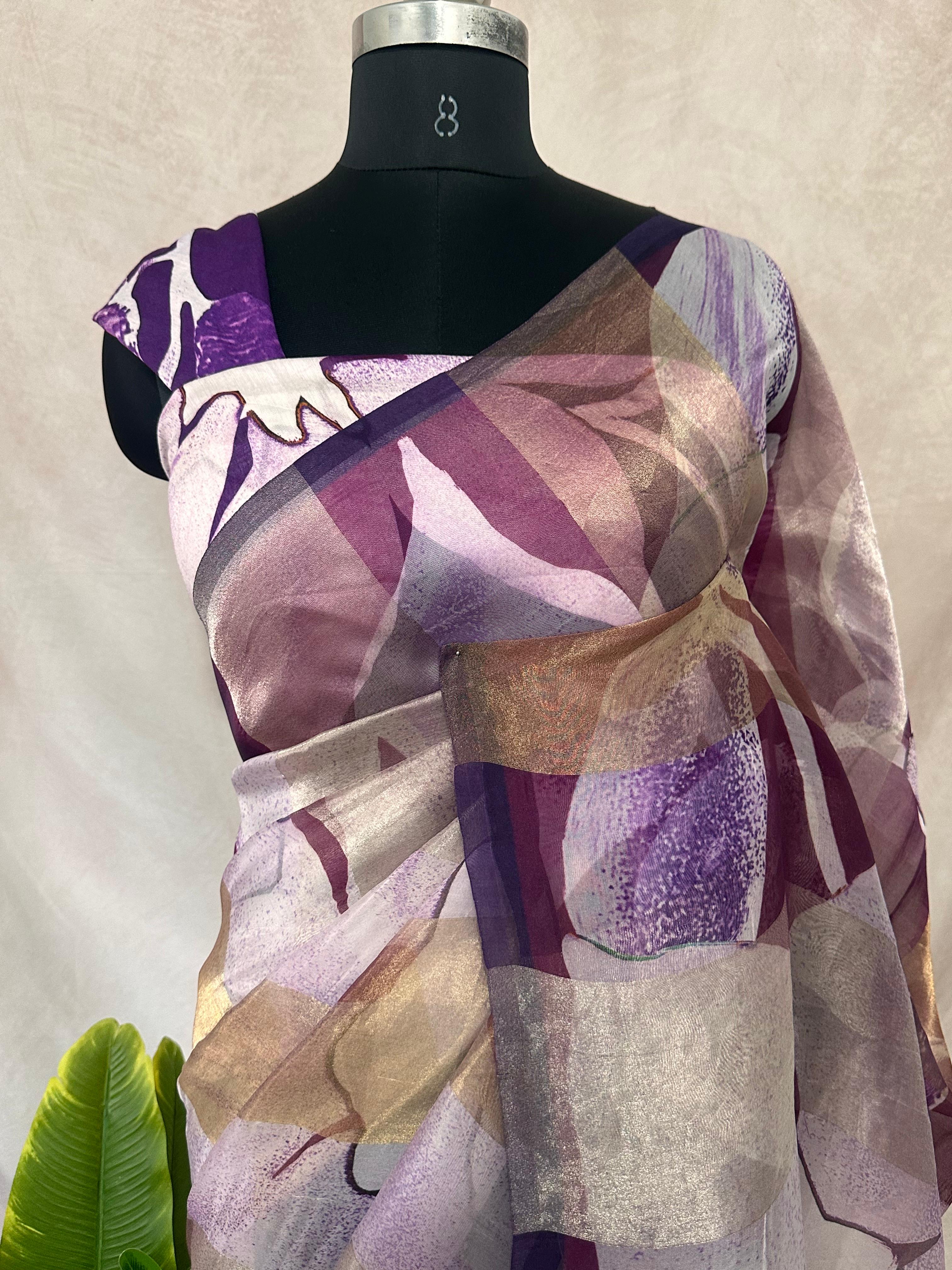 Organza silk tissue saree with Digital print, with blouse