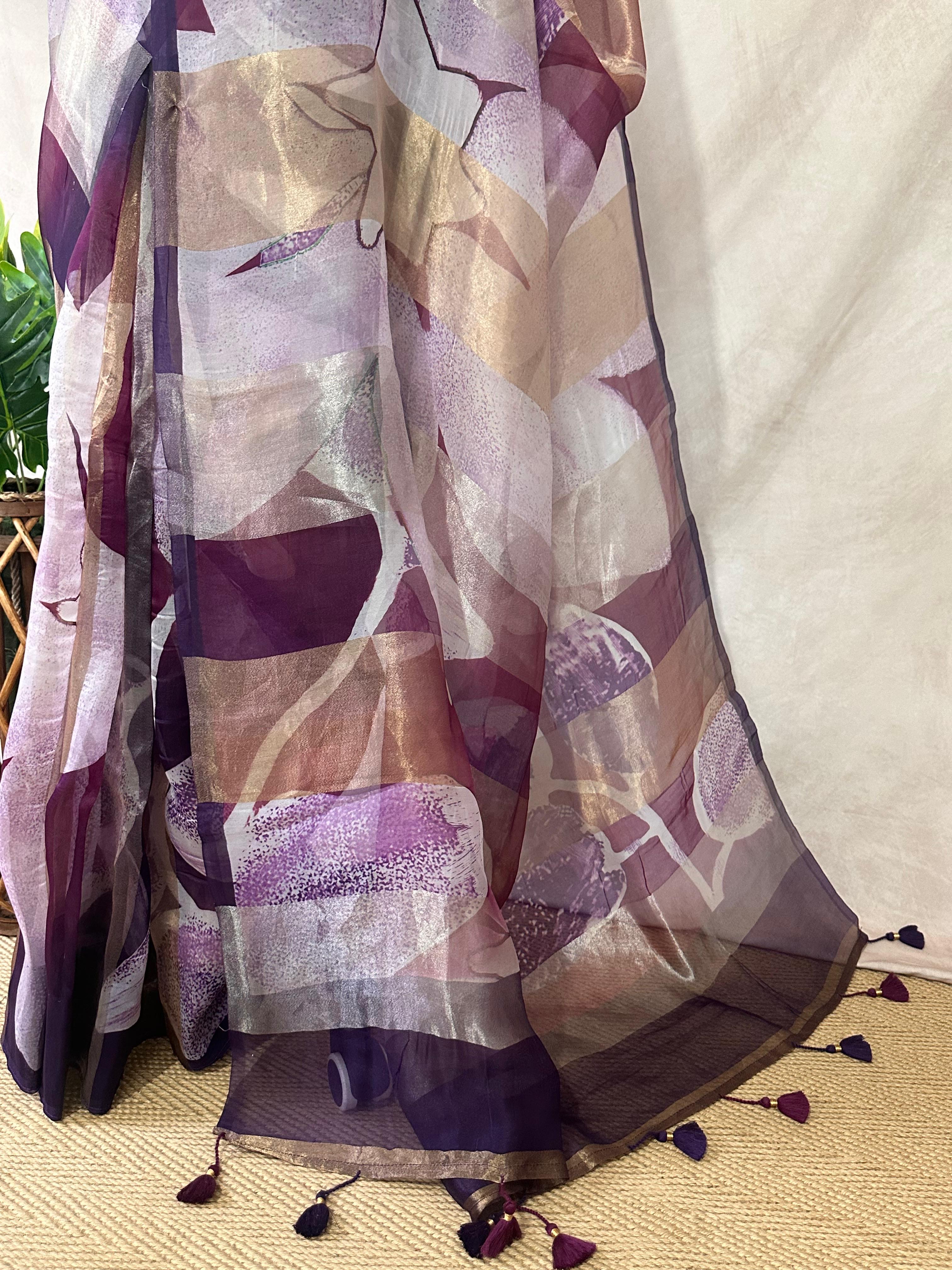 Organza silk tissue saree with Digital print, with blouse