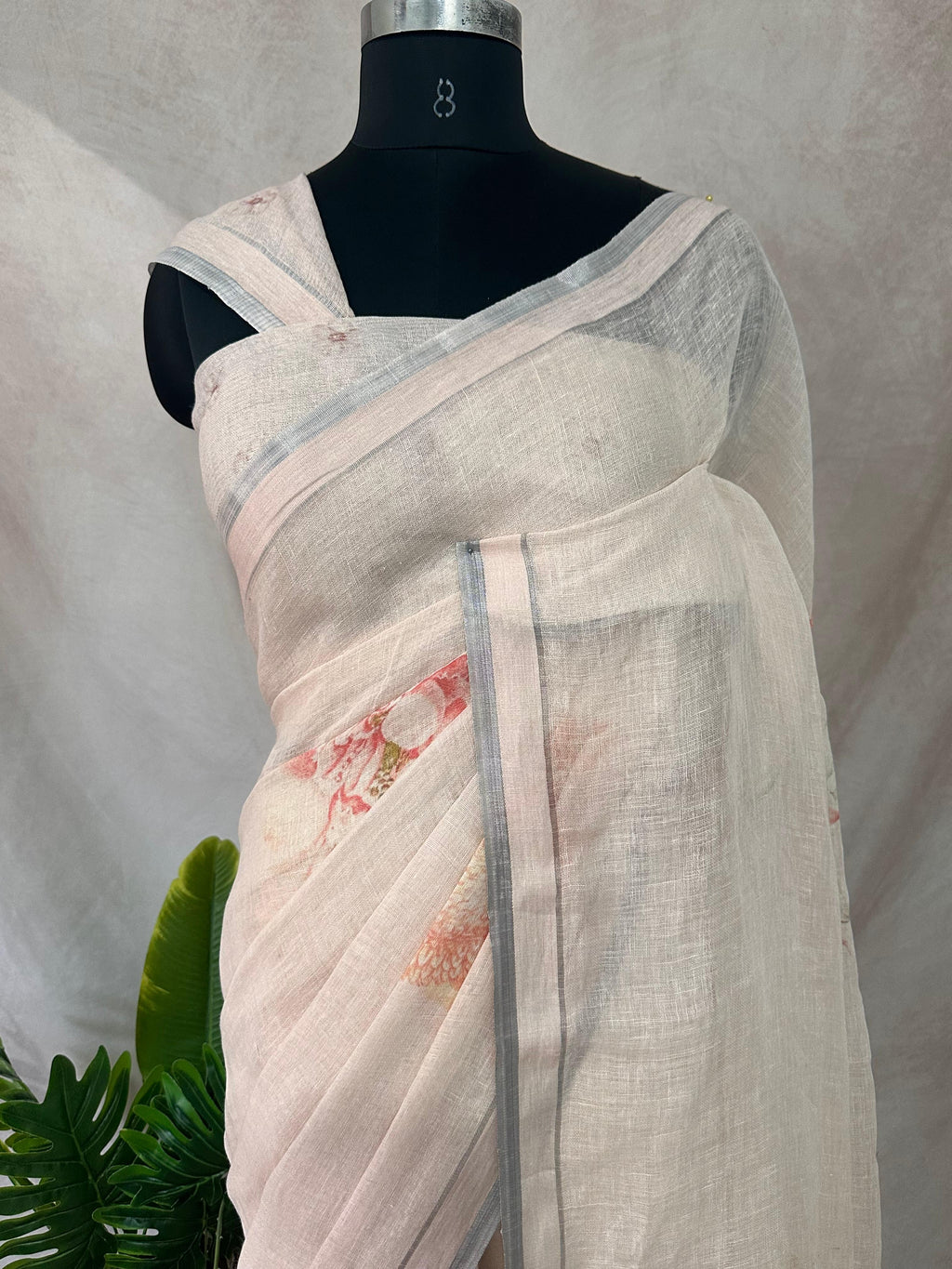 Linen floral digital Printed saree , with BP