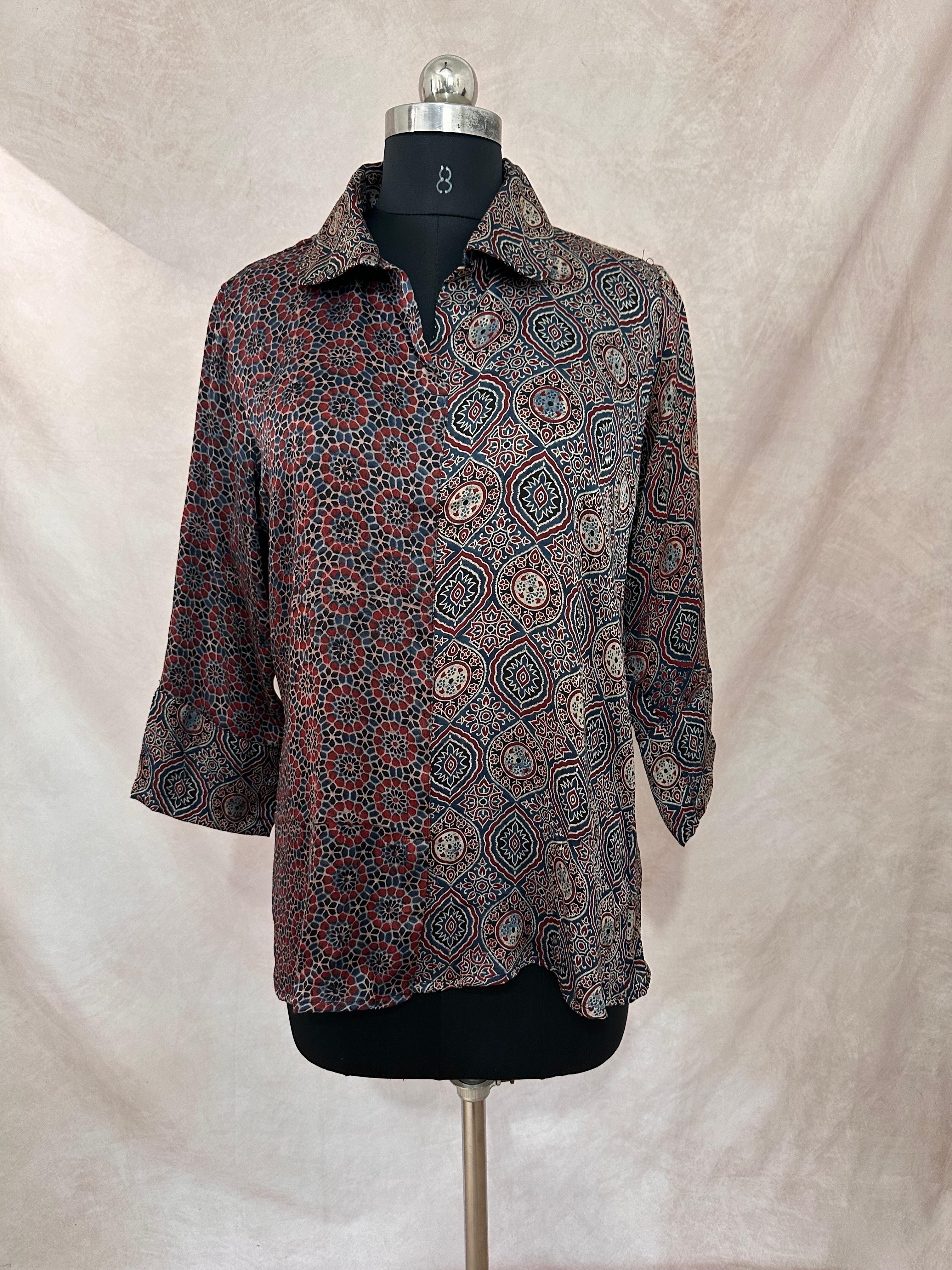 Pure Modal silk shirt with hand block print