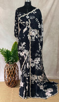 Black designer Crepe saree with floral print and desiger blouse