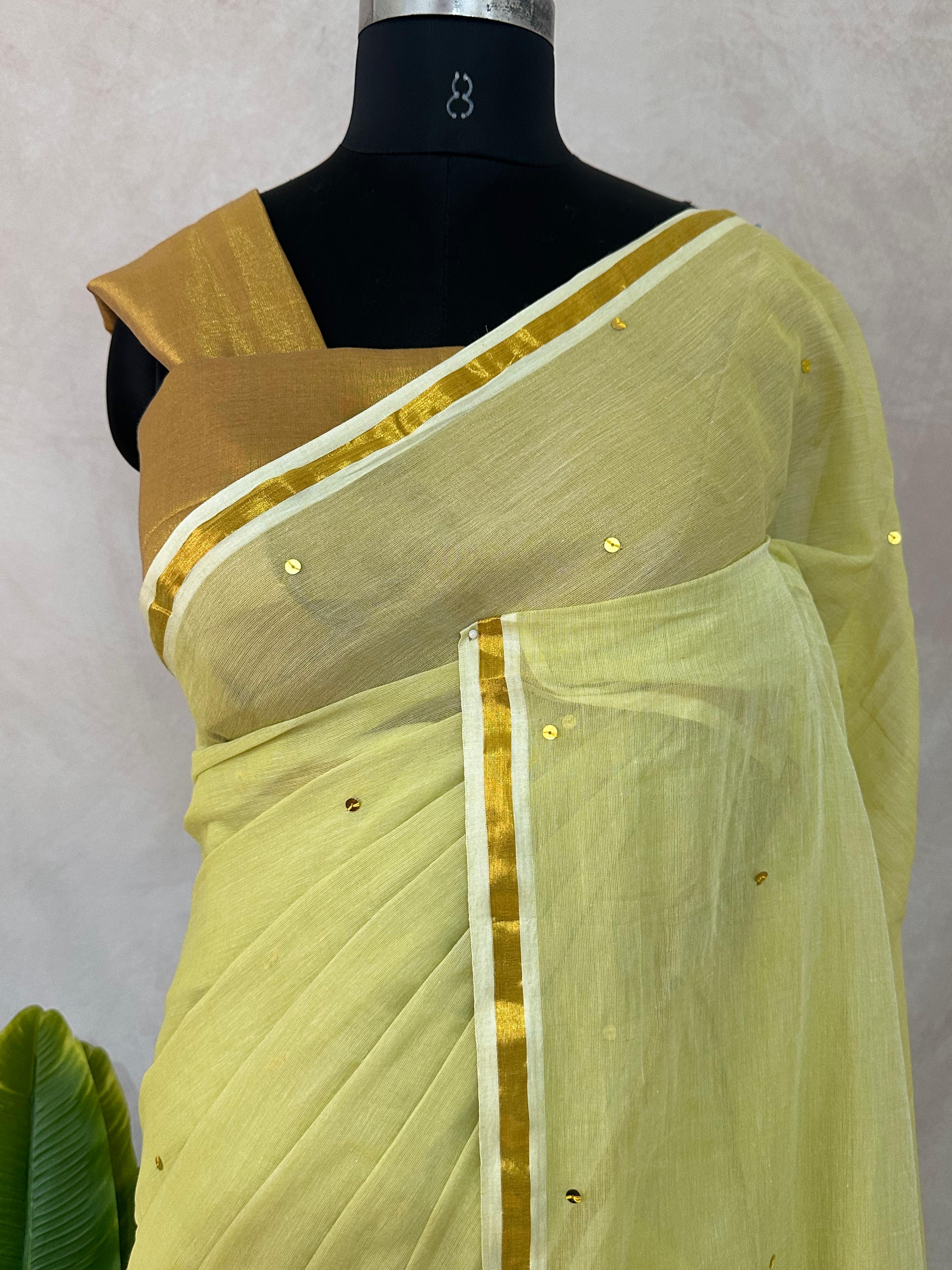 Pure mulcotton saree with sequins