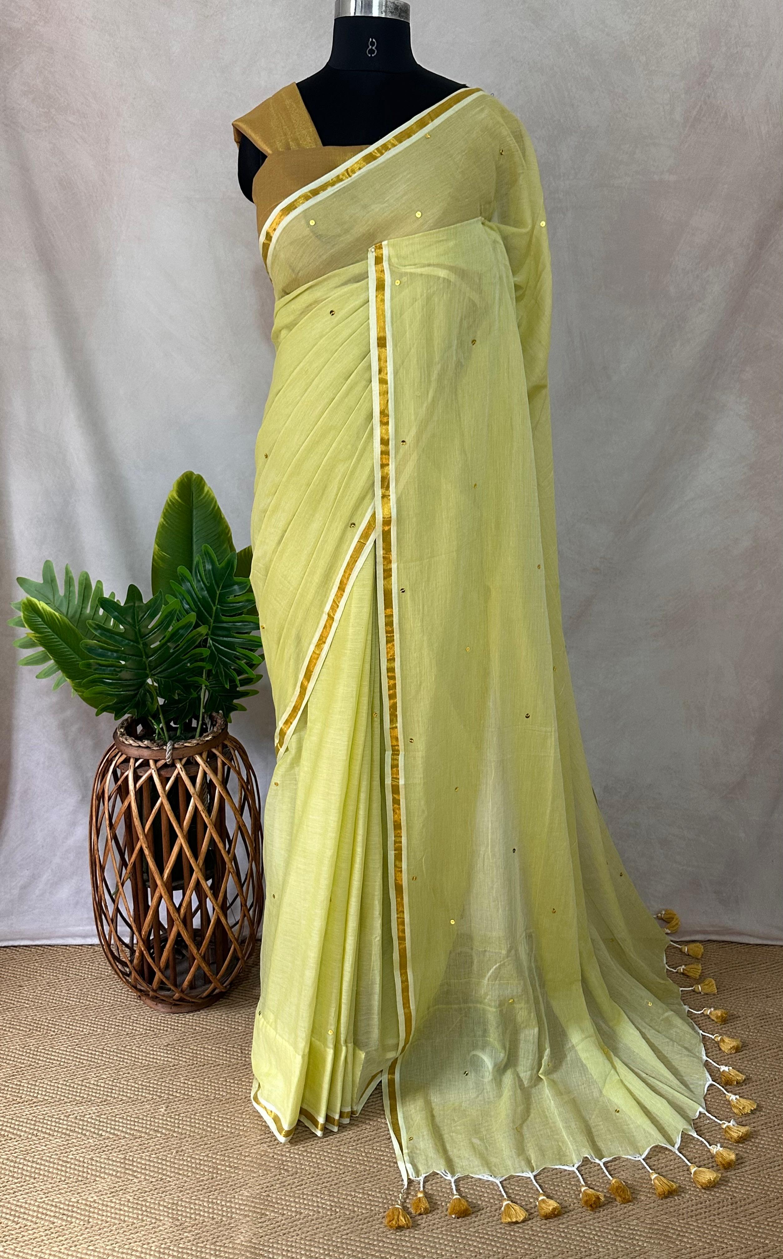 Pure mulcotton saree with sequins
