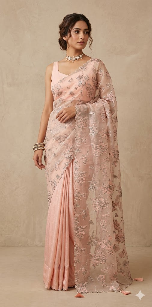 Turkkish organza saree with stitched blouse