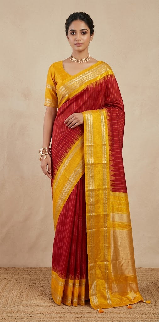 Handloom gadwal pure silk saree with tissue border and stitched blouse
