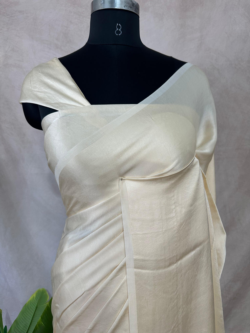 Off white gajji silk saree with lagda patti pallu
