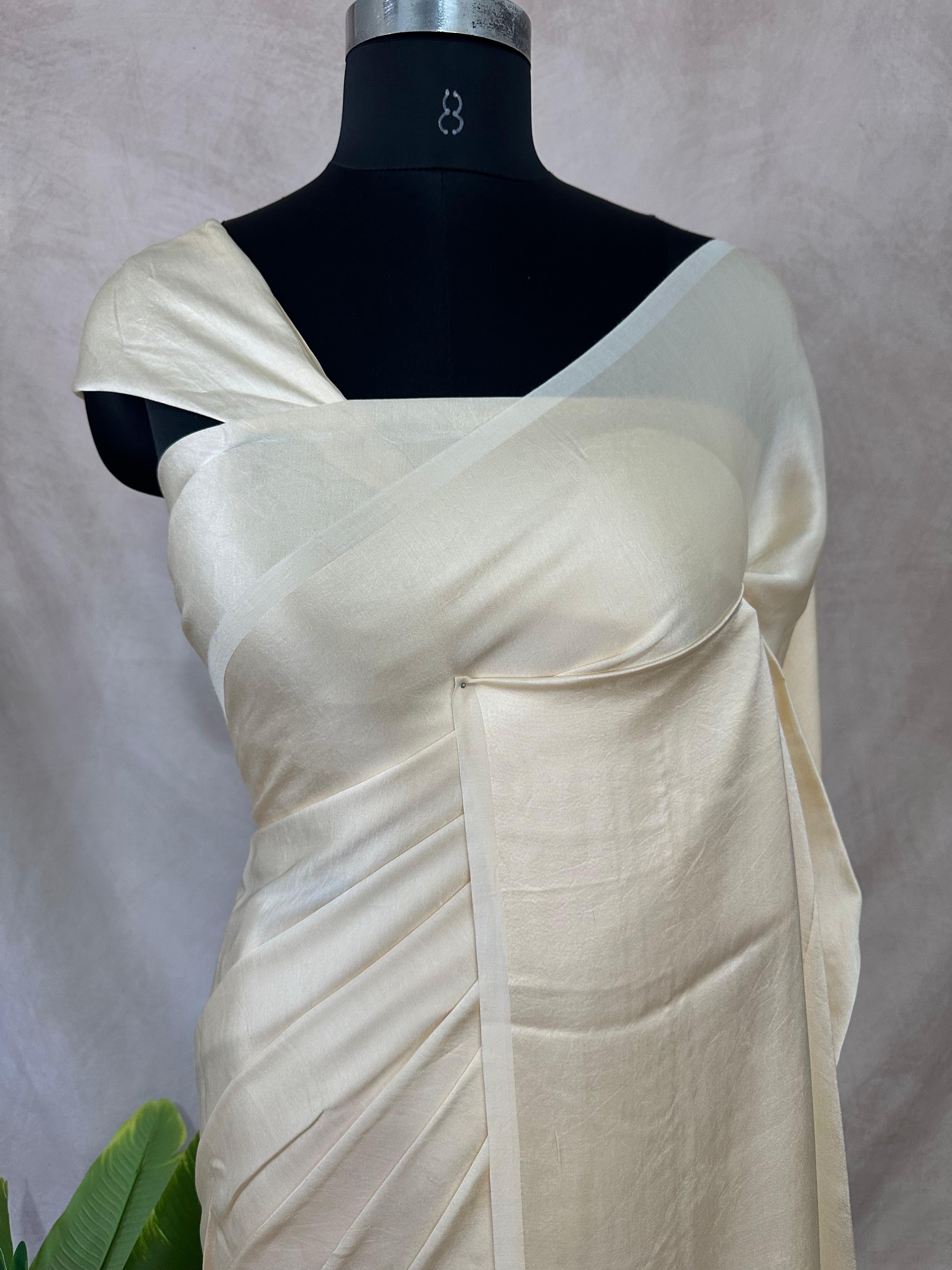 Off white gajji silk saree with lagda patti pallu