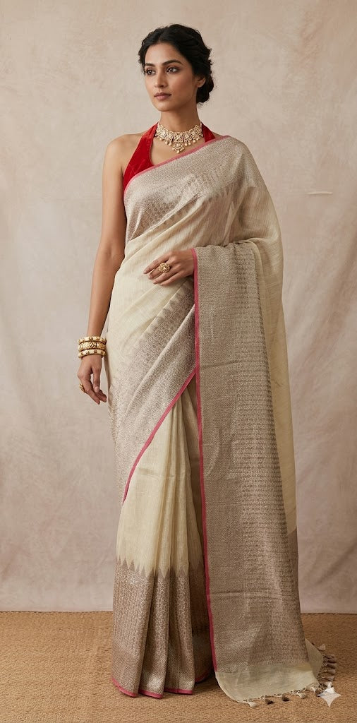 Linen banarsi saree with stitched blouse