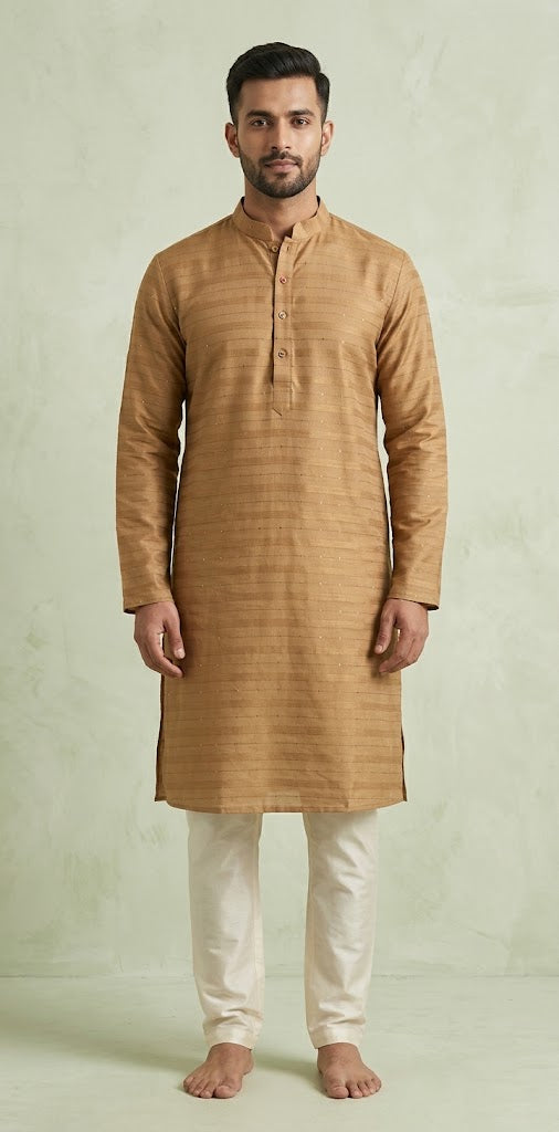 Light brown Soft cotton kurta with small weaved sequins