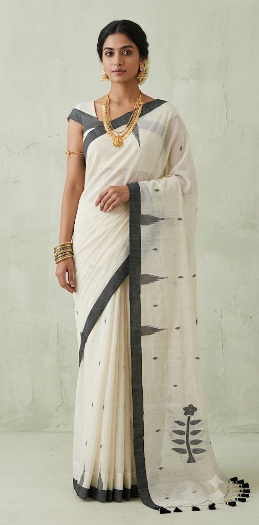 Khadi saree with jamdani temple border, NO BP