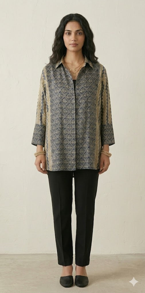 Pure Modal silk shirt with hand block print