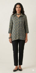 Pure Modal silk shirt with hand block print