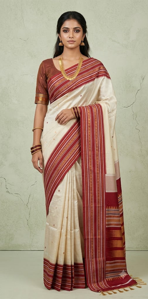 Asam silk saree with Red broder and stitched blouse