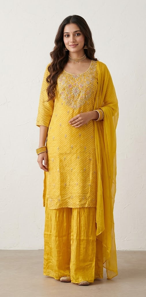 Yellow designer kurti and palazo