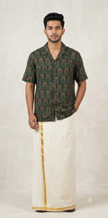 Ajrakh handblock printed Cuban colar shirts in pure modal silk