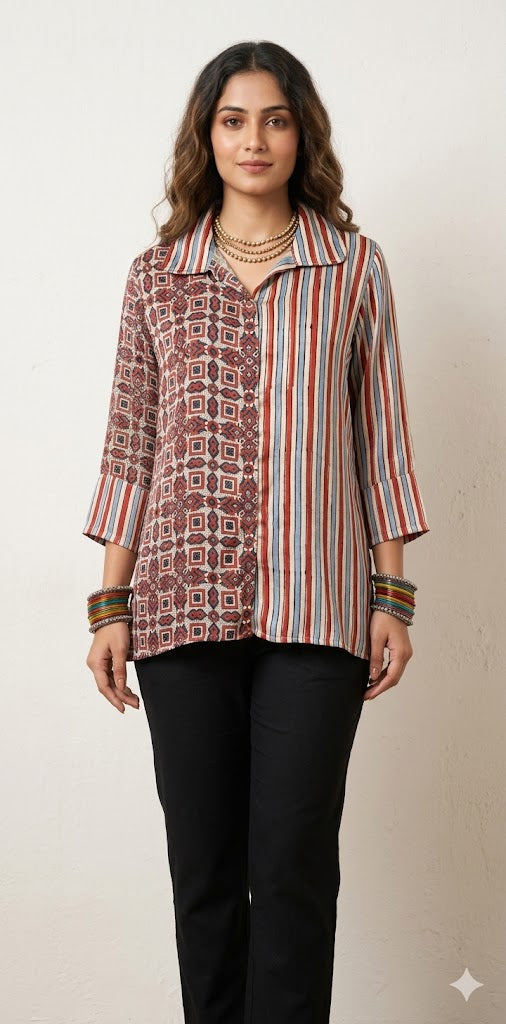 Pure Modal silk shirt with hand block print