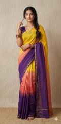 Chanderi cotton silk multi shaded saree, with BP