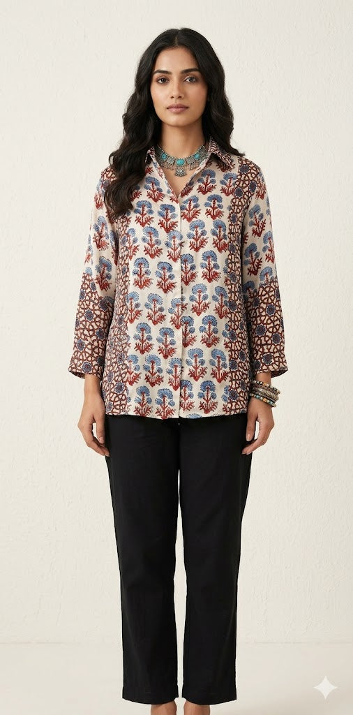 Pure Modal silk shirt with hand block print