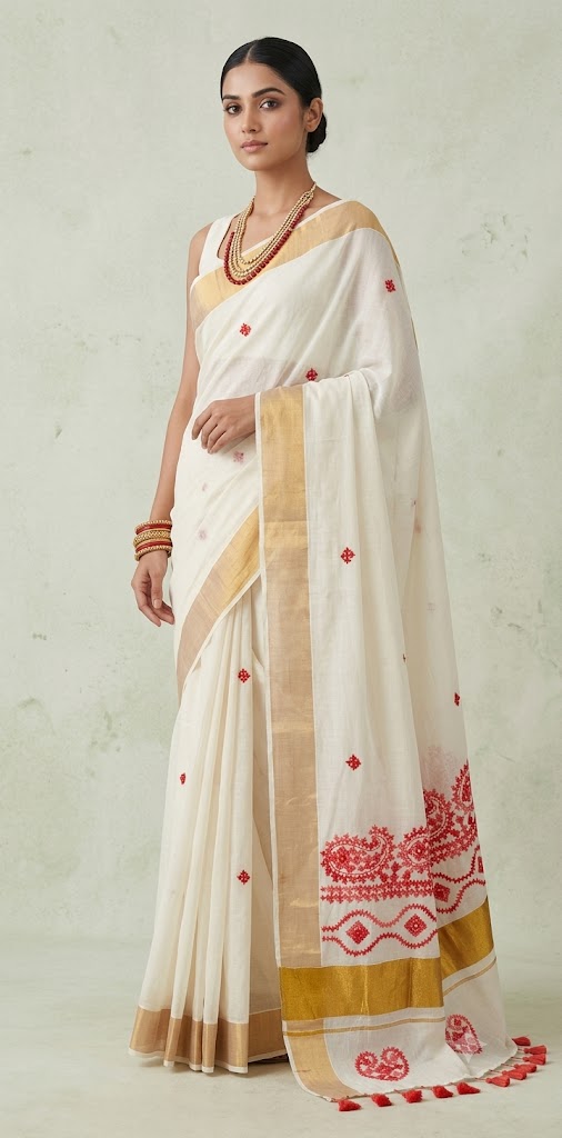 Set saree with gujrati hand work (Kutch work)