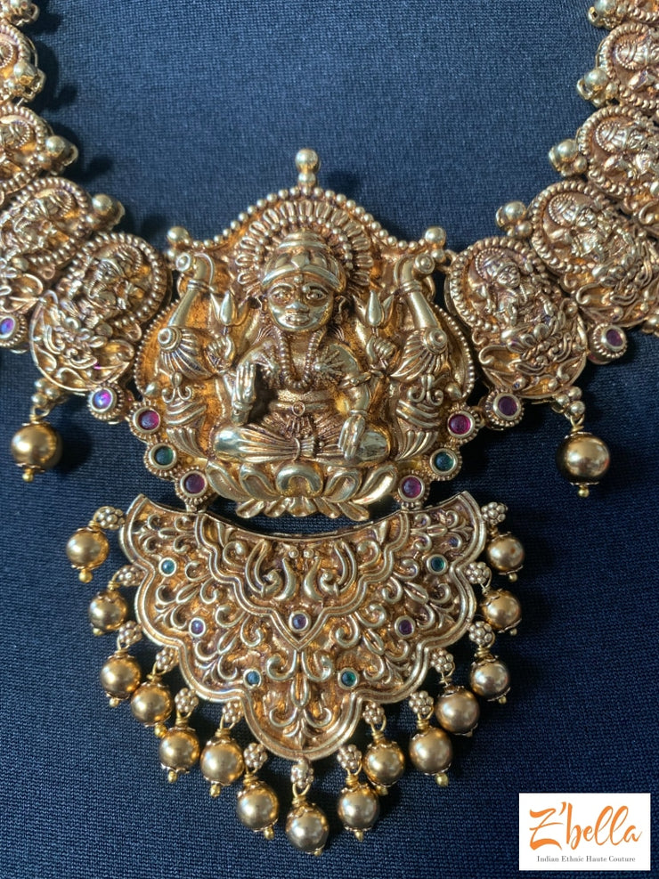 Antique Finish Lakshmi Necklace With Earring Necklace