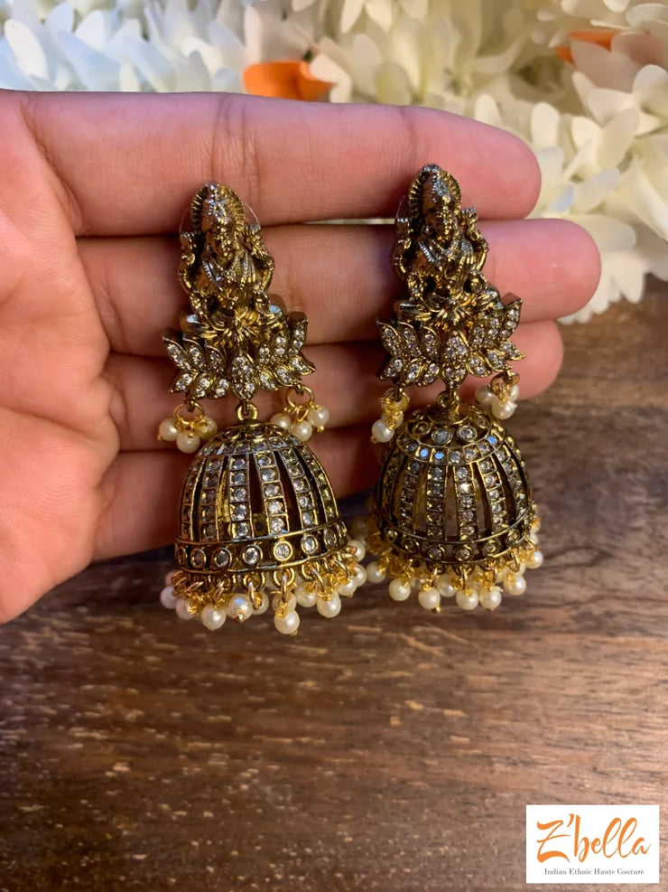 Antique Gold Polish Jhumka Earrings Gold Tone