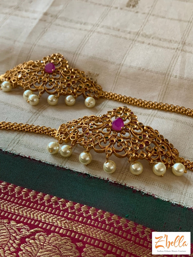 Armlt With Red Stone And Pearl Hanging Armlet