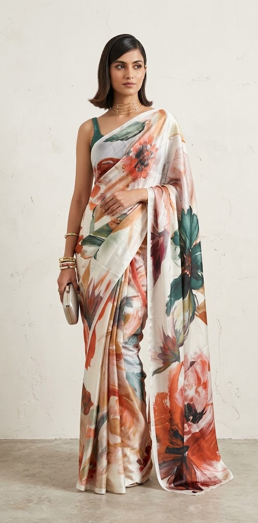 Digital printed semi silk saree, no BP
