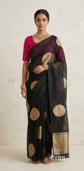 Black kora silk saree with contast blouse