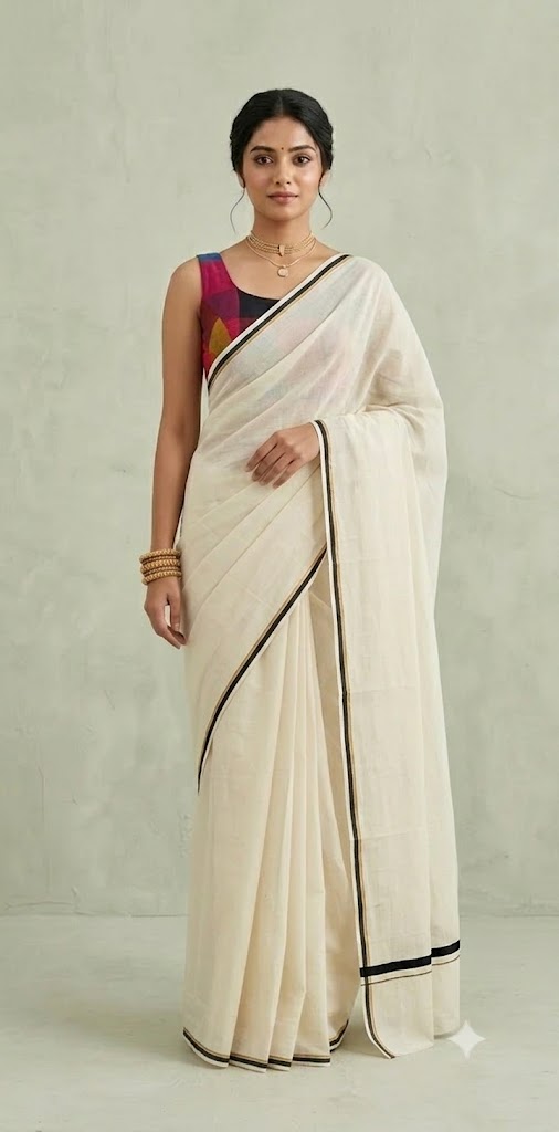 Puliyilakkara saree with bottle green border
