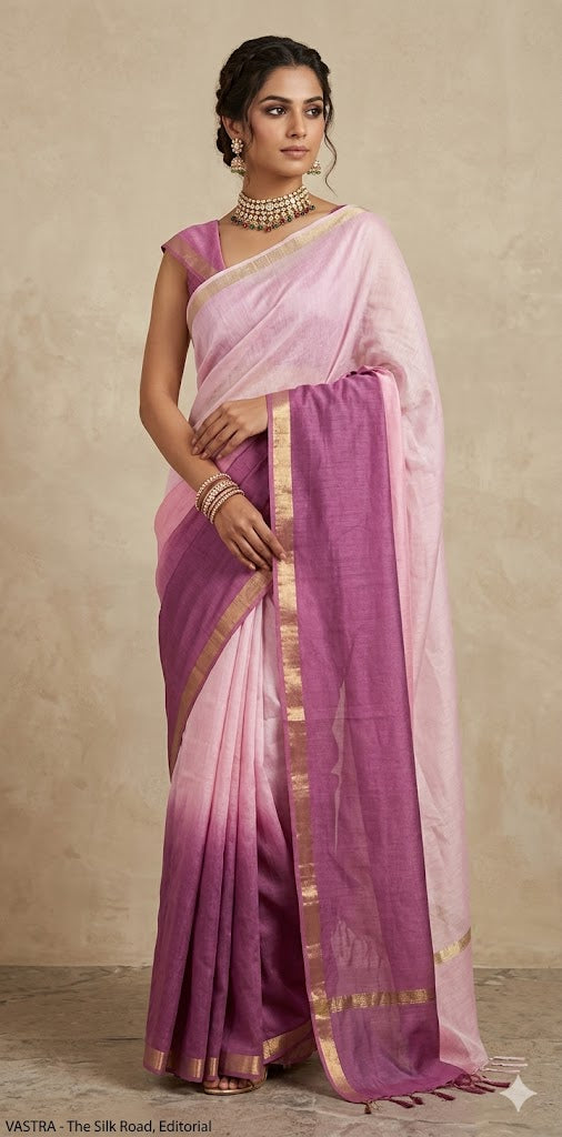 Chanderi cotton saree in ombre color