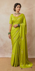 Modal silk saree with hand embroidery and stitched blouse