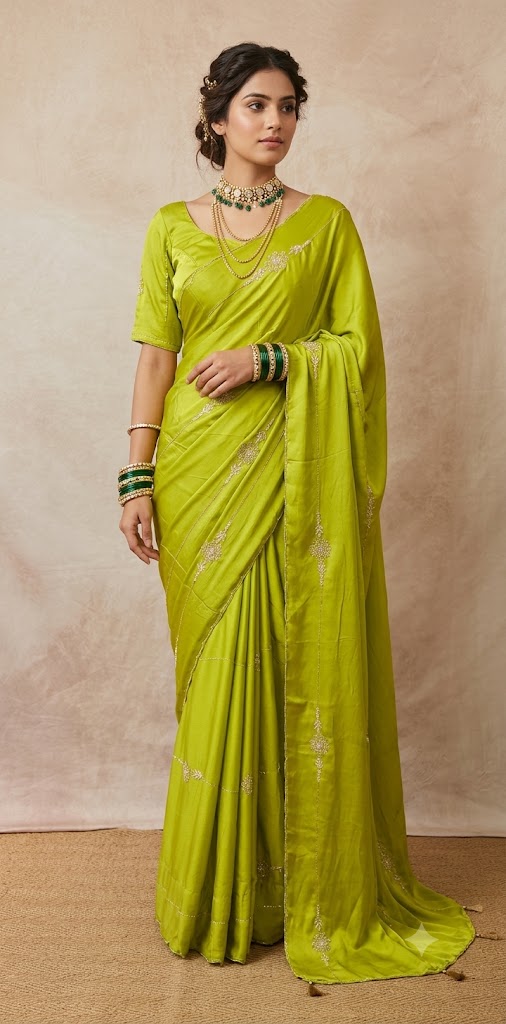 Modal silk saree with hand embroidery and stitched blouse