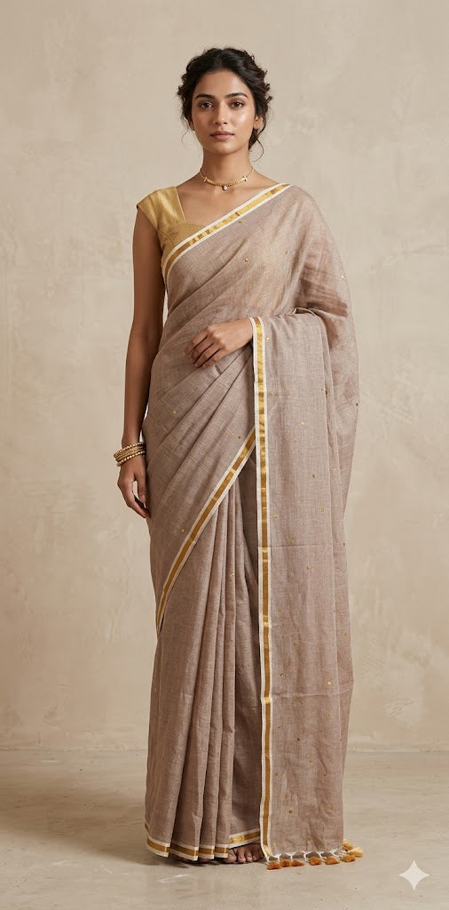Pure mulcotton saree with sequins