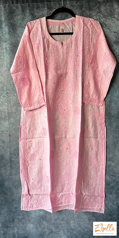 Baby Pink Silk Chikankari Kurti With Mukesh Work - Size 40 Kurti