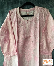 Baby Pink Silk Chikankari Kurti With Mukesh Work - Size 40 Kurti