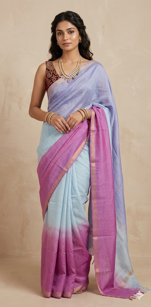 Chanderi cotton saree in ombre color