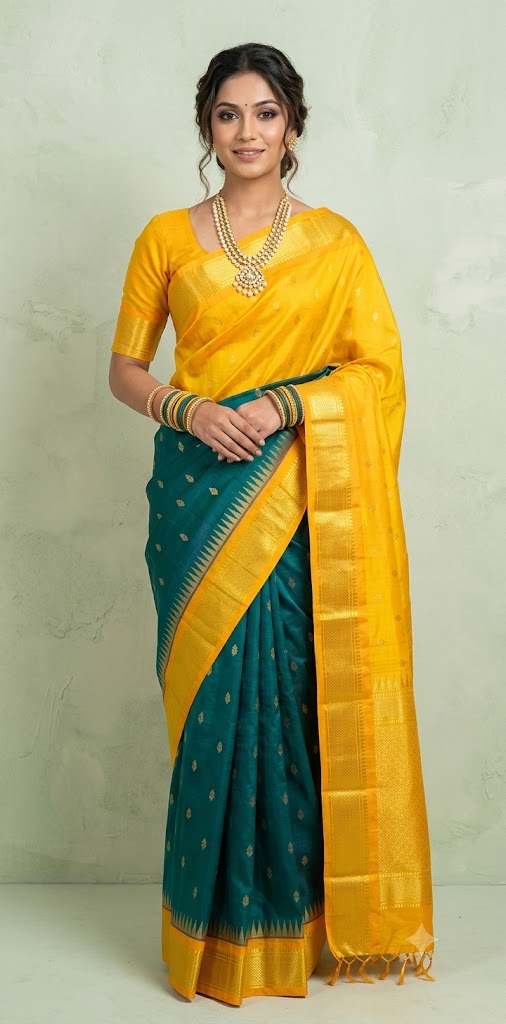 Handloom Pure silk sari with contrast one side korvai border, no BP