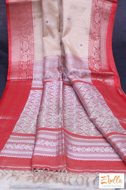 Beige And Red Soft Cotton Tissue Saree With Banarsi Border Stitched Blouse Saree