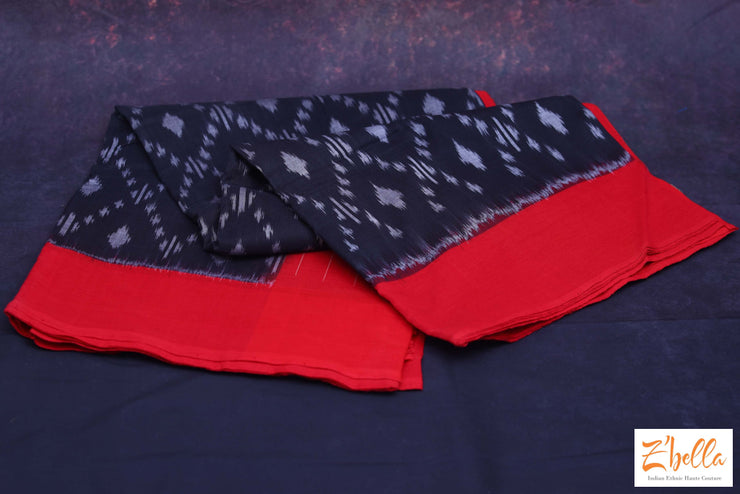 Black And Red Double Ikkat Saree With Stitched Blouse Saree